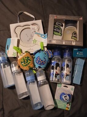 Mickey Mouse & Seahawks Blue Baby Bib & Feeding Accessory Bundle